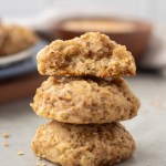 steel cut oatmeal cookies stacked with one showing texture of inside