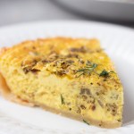 slice of vegan just egg quiche close up