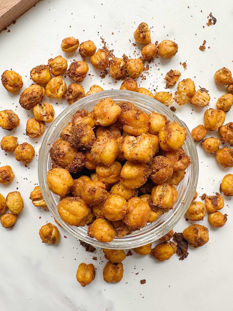 finished crispy chickpeas on white background
