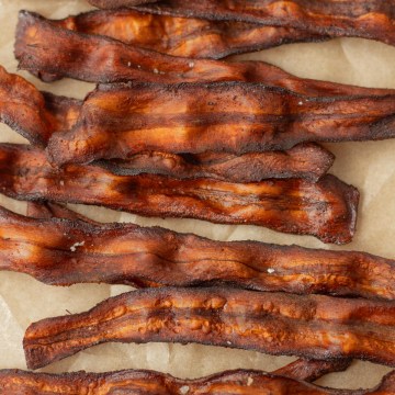 close up vegan carrot bacon strips