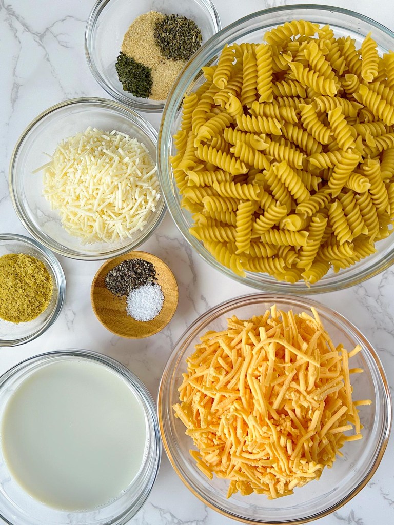 Ingredients for vegan mac and cheese