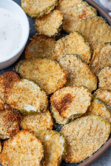 close up vegan fried pickles