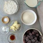 ingredients for vegan blackberry cobbler on a grey background