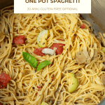 pin image for one pot vegan spaghetti