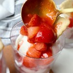 strawberry compote on top of ice cream cups