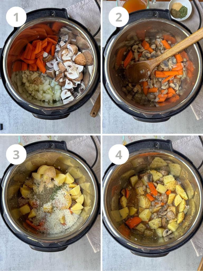 4 steps of instant pot vegetable casserole