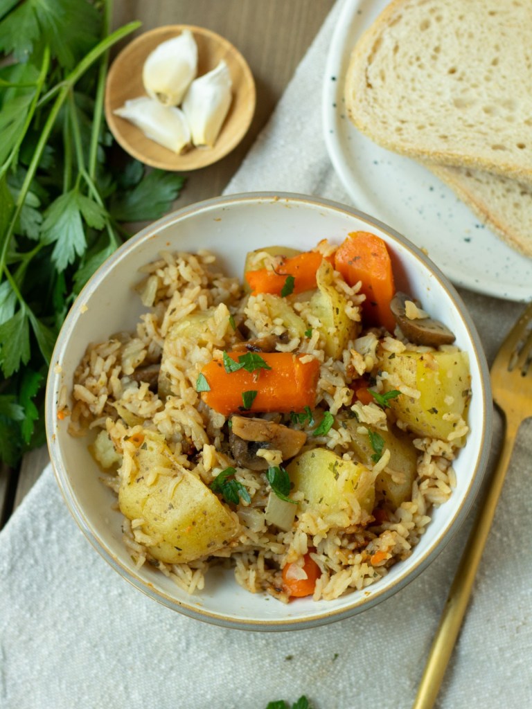 top view bowl of instant pot vegetable stew